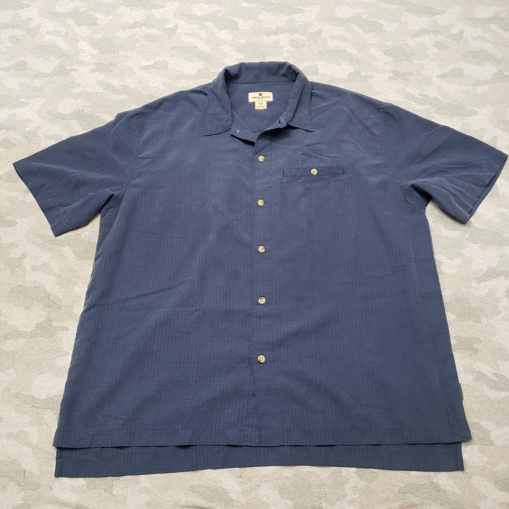 Woolrich Shirt Mens XL Blue Pockets Short Sleeve Button-Up